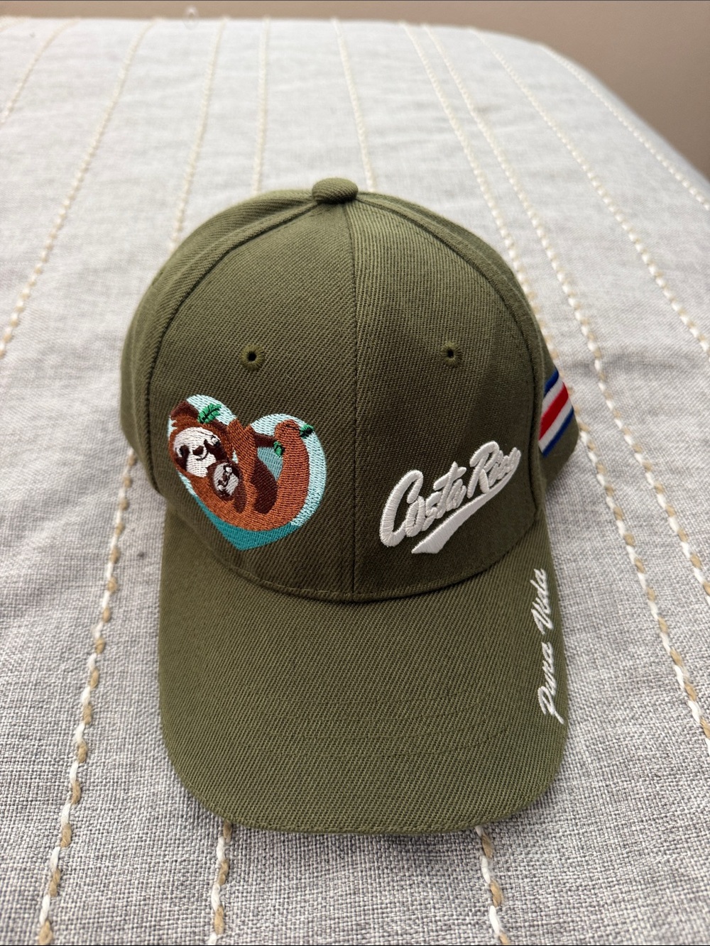 Olive Green adult medium Cap with Sloth Embroidery
